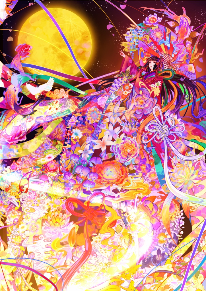 着物女性と月夜