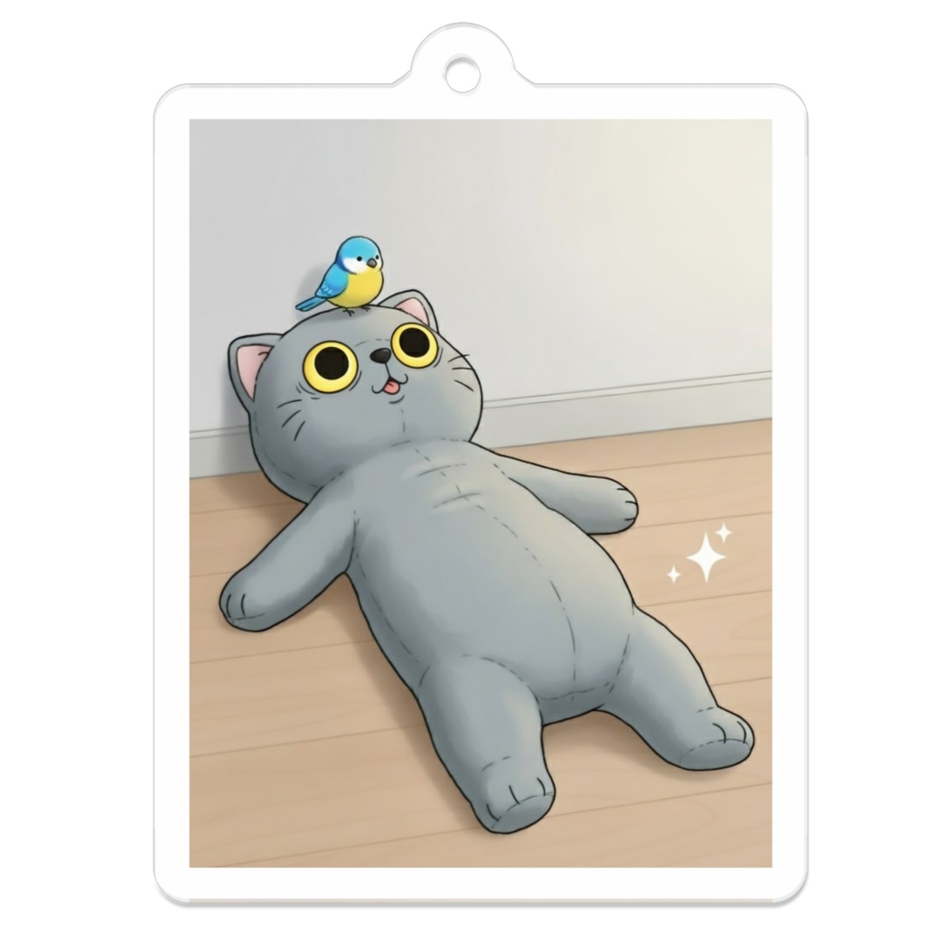 【すんたん🍀】 ぬいぐるみのようなねこのアクリルキーホルダー