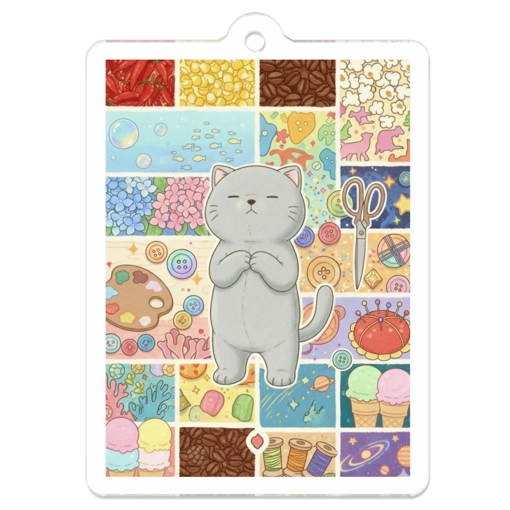 【すんたん🍀】 ぬいぐるみのようなねこのアクリルキーホルダー