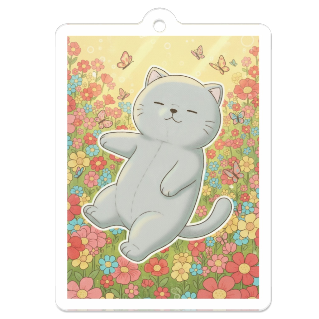 【すんたん🍀】 ぬいぐるみのようなねこのアクリルキーホルダー