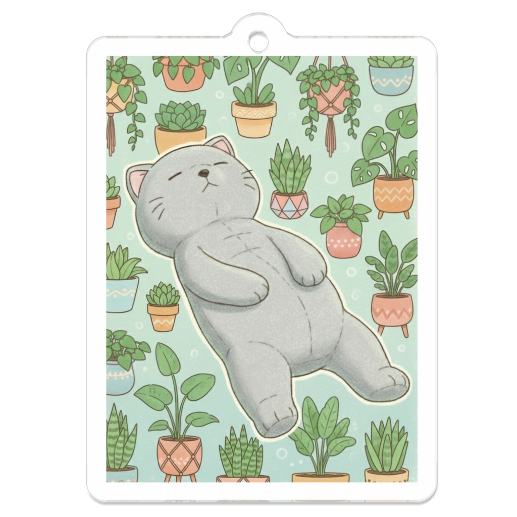 【すんたん🍀】 ぬいぐるみのようなねこのアクリルキーホルダー