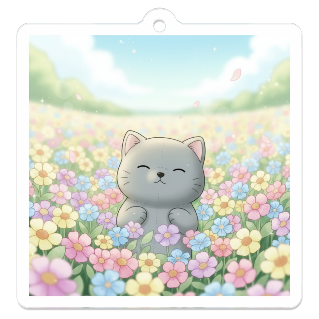 【すんたん🍀】 ぬいぐるみのようなねこのアクリルキーホルダー