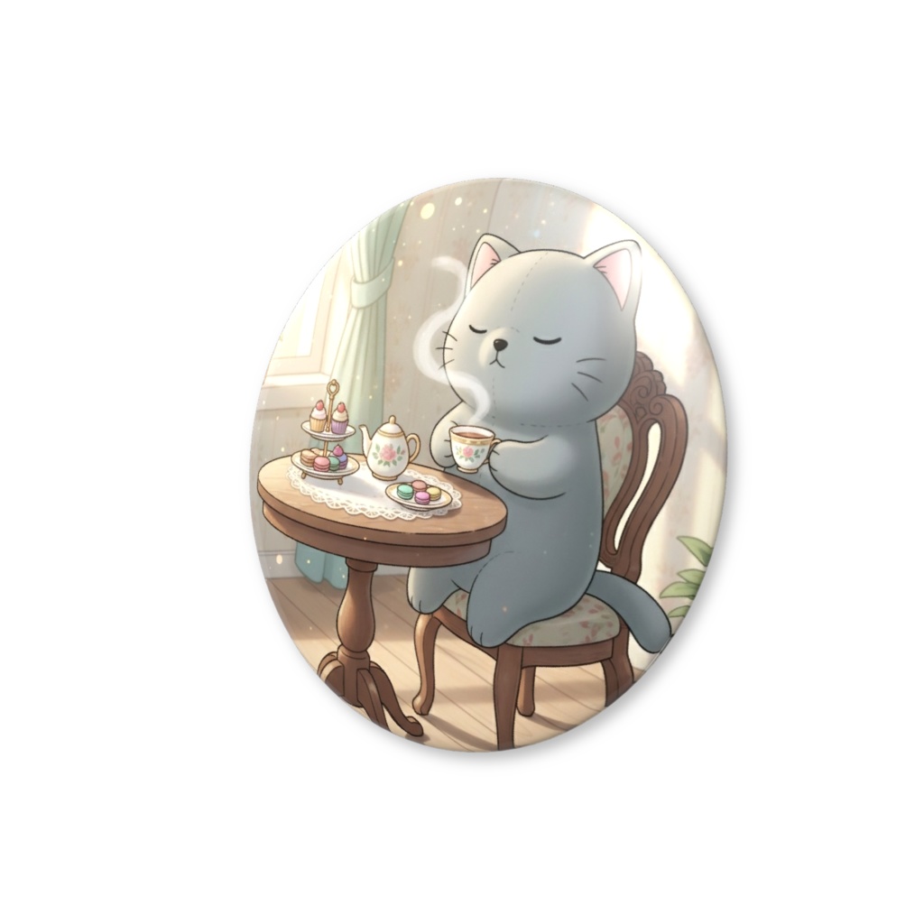 【すんたん🍀】 ぬいぐるみのようなねこの缶バッヂ