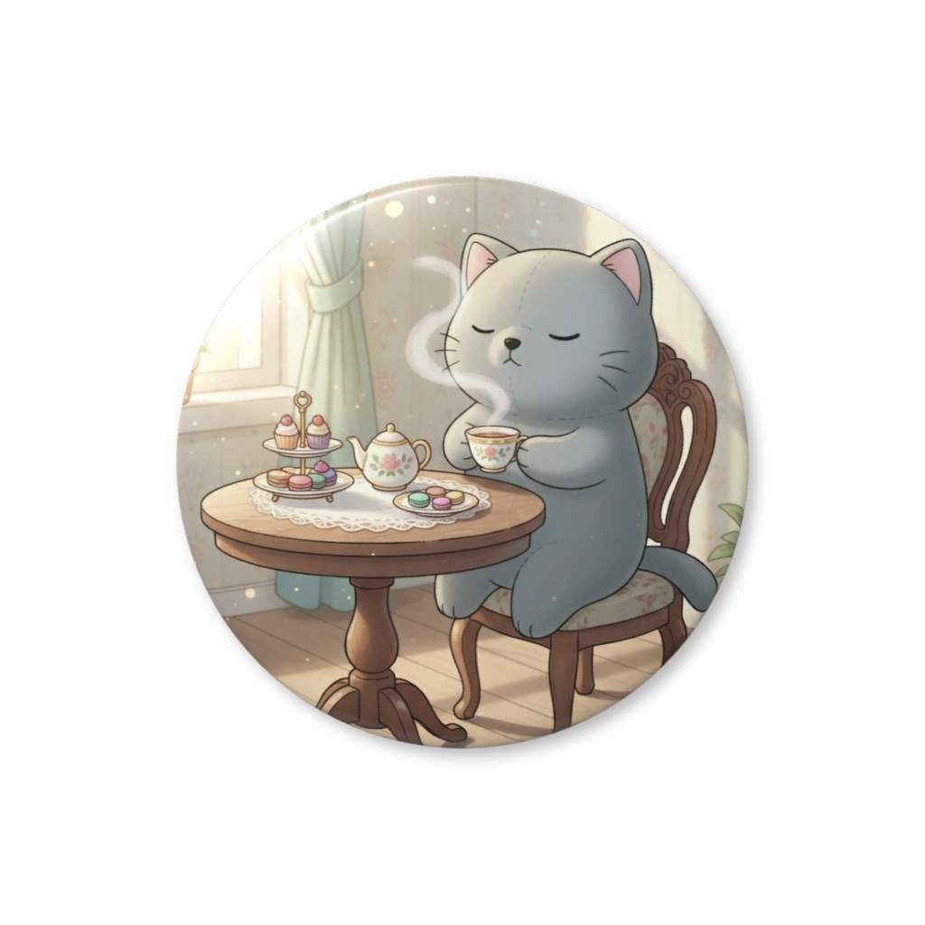 【すんたん🍀】 ぬいぐるみのようなねこの缶バッヂ