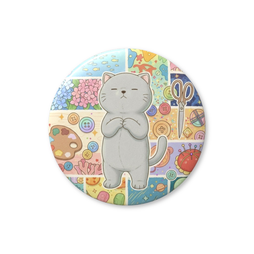 【すんたん🍀】 ぬいぐるみのようなねこの缶バッヂ