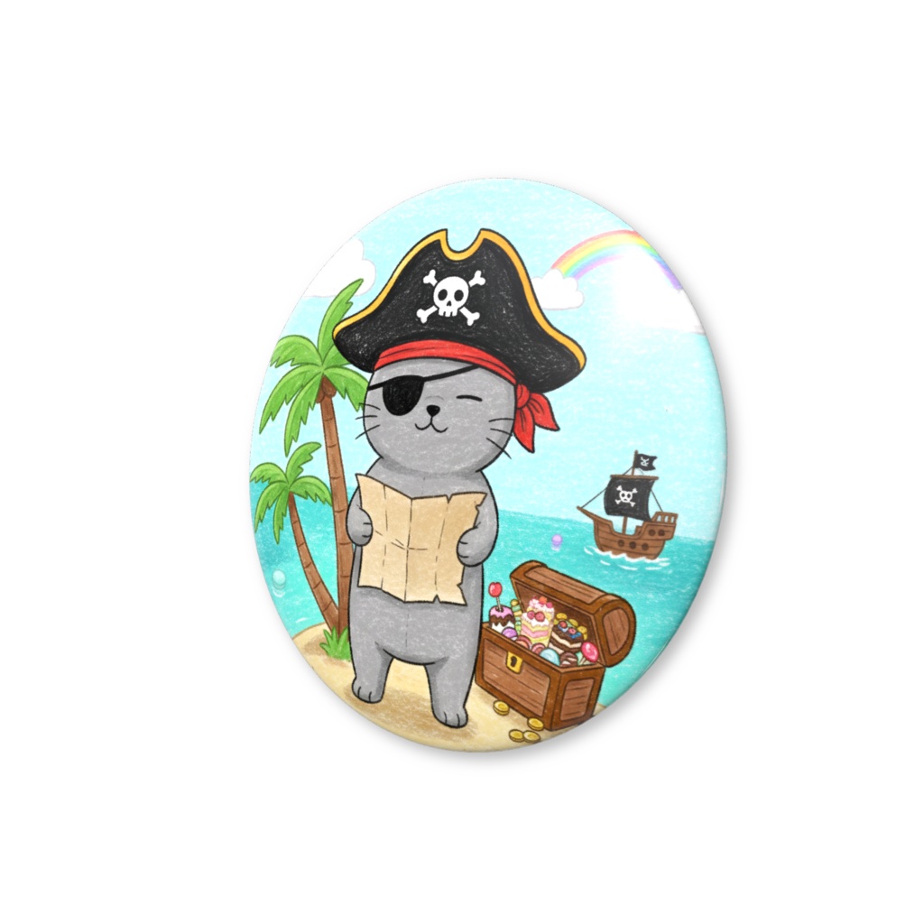 【すんたん🍀】 ぬいぐるみのようなねこの缶バッヂ