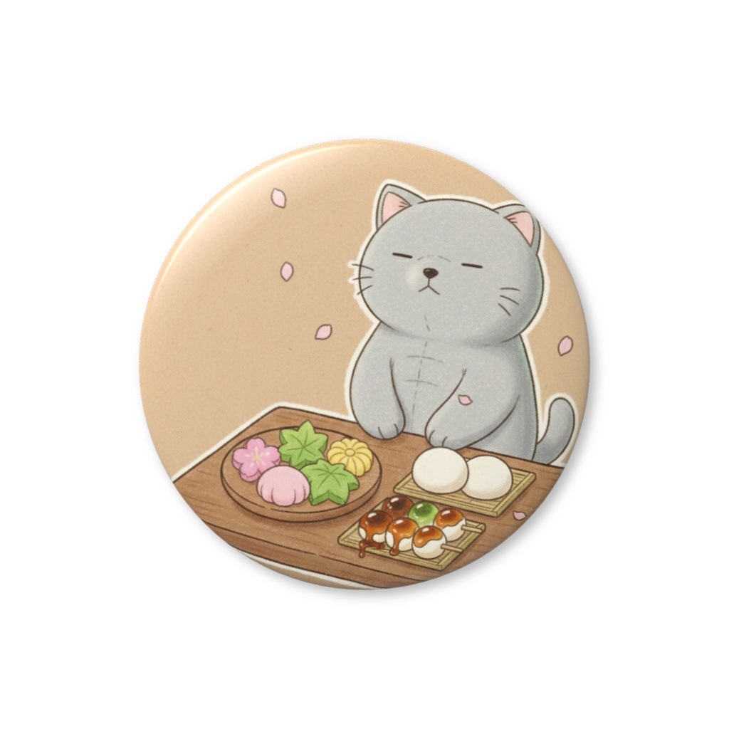 【すんたん🍀】 ぬいぐるみのようなねこの缶バッヂ