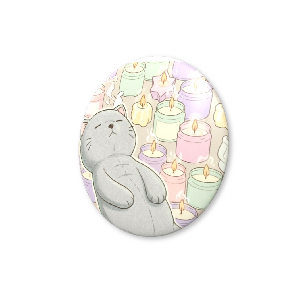 【すんたん🍀】 ぬいぐるみのようなねこの缶バッヂ