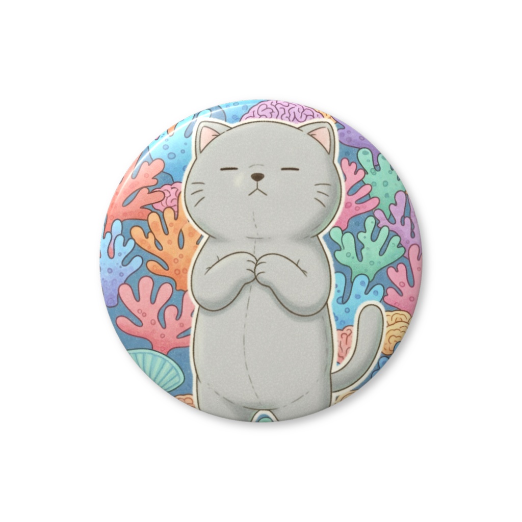 【すんたん🍀】 ぬいぐるみのようなねこの缶バッヂ