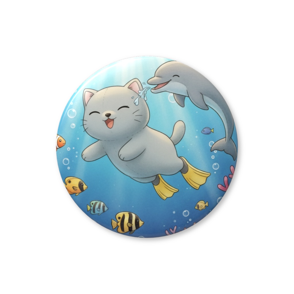 【すんたん🍀】 ぬいぐるみのようなねこの缶バッヂ