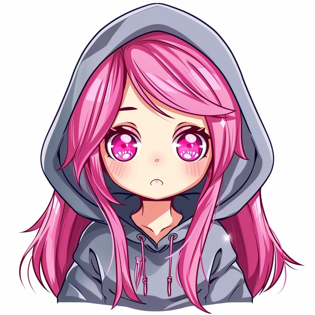 【商用OK】ピンク髪パーカーちびキャラ4点セット