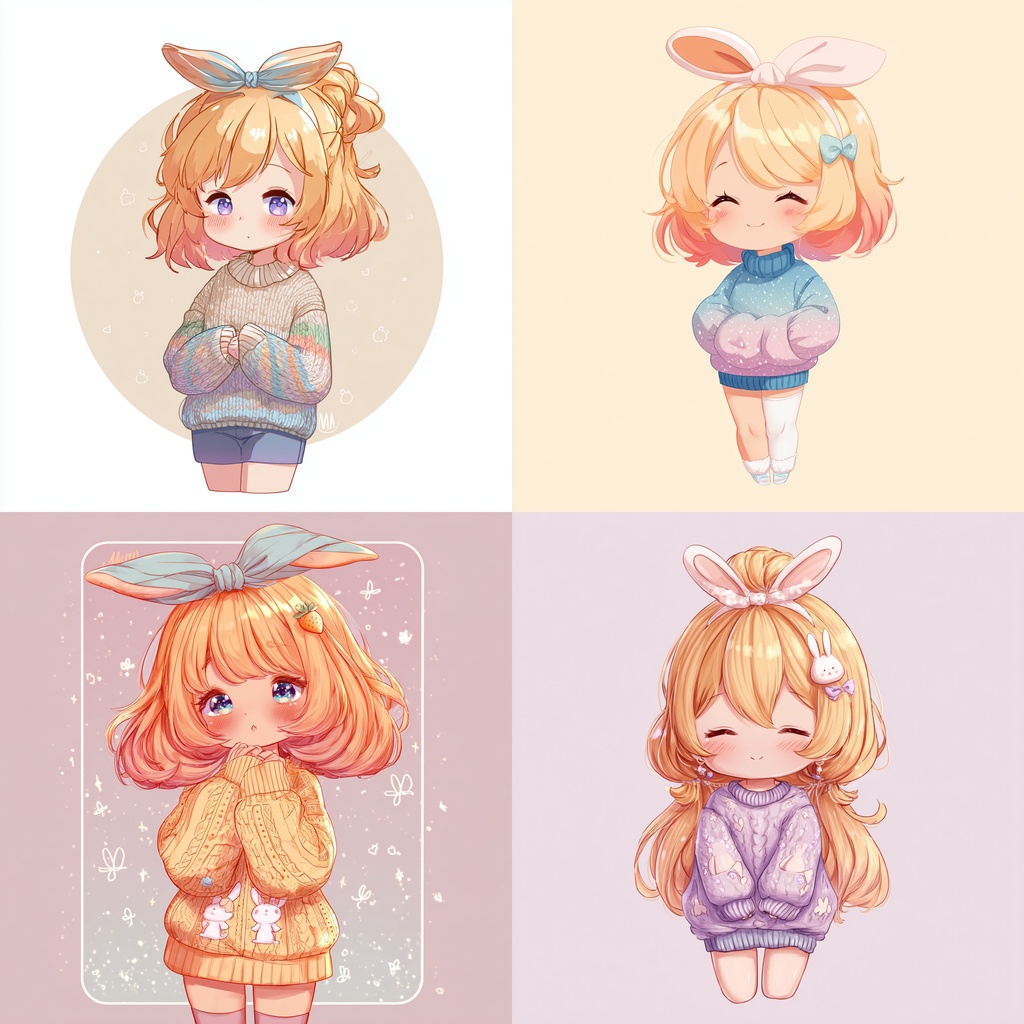 【商用OK】いちごミルクうさ耳ちびキャラ4点セット