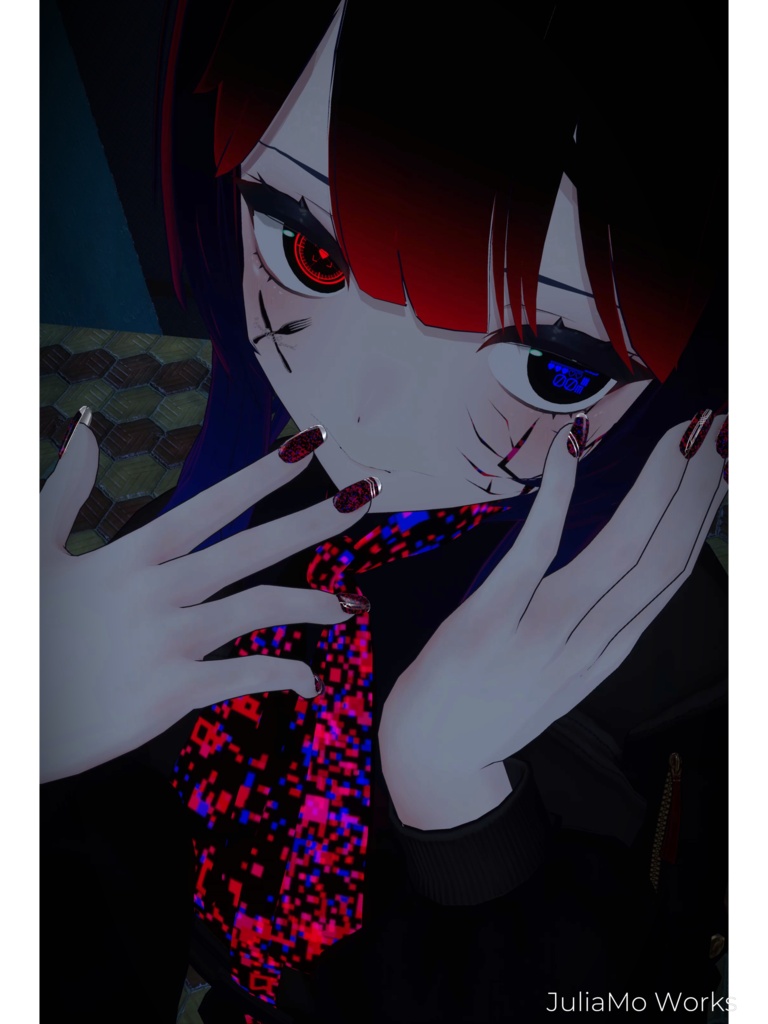 動く&光る!グリッチアート風ネイル(AudioLink対応/複数アバター対応)「Glitchy Pixel Nails」AnimatedNails