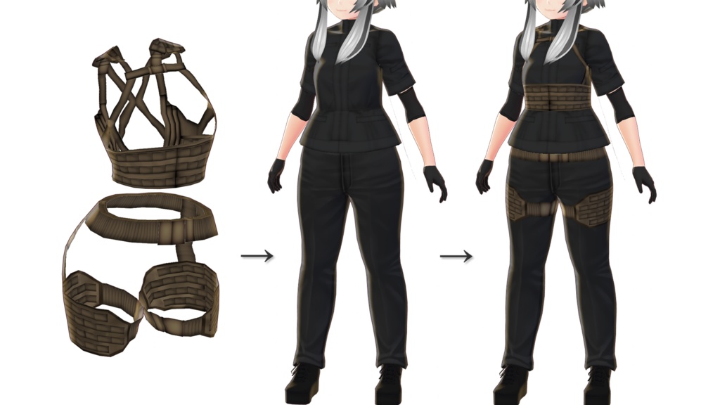 VRoid衣装"タクティカルベスト&レッグプラットフォーム&野戦服"カスタムアイテム&テクスチャ男女兼用