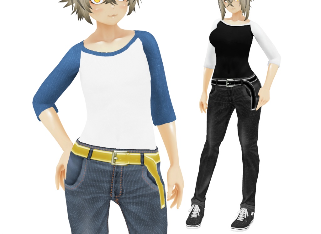 VRoid衣装「シンプルラグランシャツ&ジーパン」カスタムアイテム&テクスチャ男女兼用