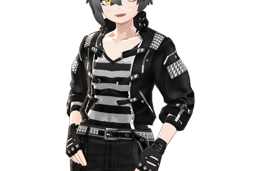 男女兼用VRoid衣装「パンク革ジャンセット」カスタムアイテム&テクスチャ