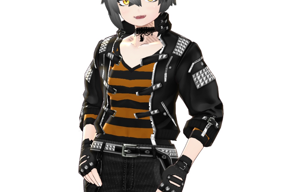 男女兼用VRoid衣装「パンク革ジャンセット」カスタムアイテム&テクスチャ