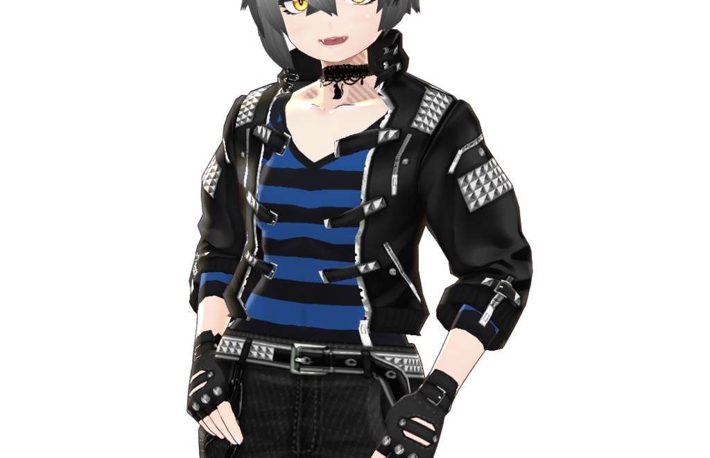 男女兼用VRoid衣装「パンク革ジャンセット」カスタムアイテム&テクスチャ