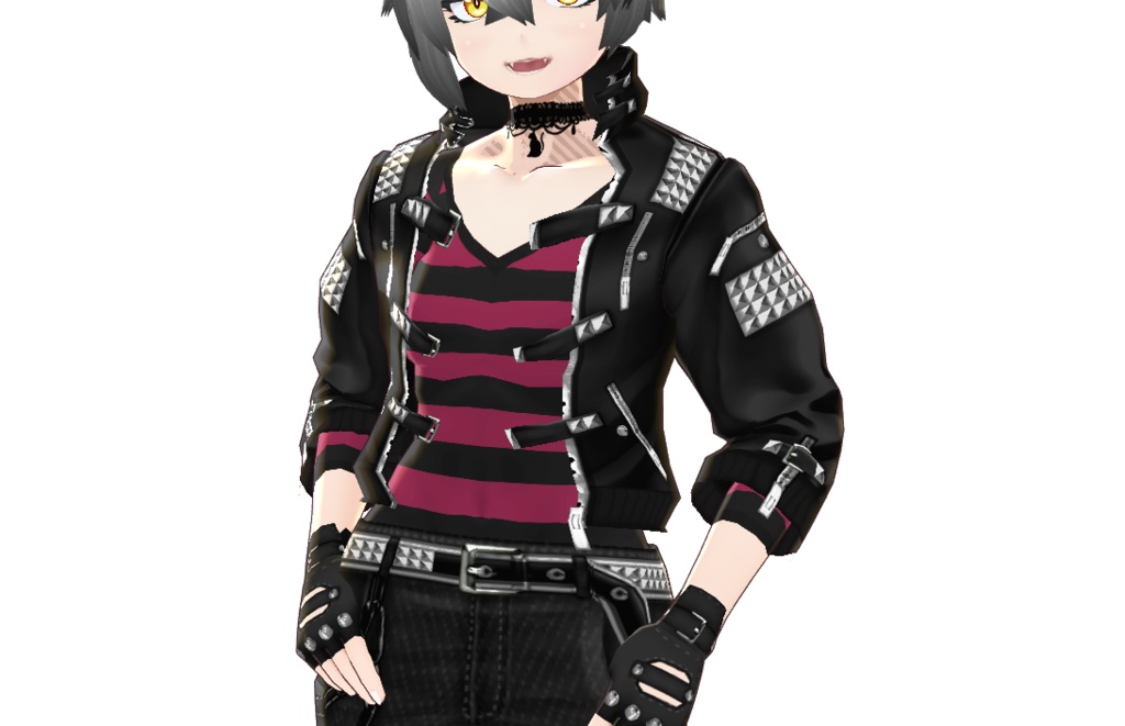 男女兼用VRoid衣装「パンク革ジャンセット」カスタムアイテム&テクスチャ