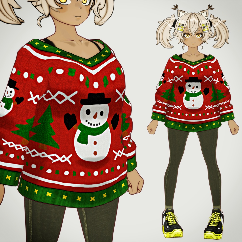 ☆無料配布!!☆男女兼用VRoid衣装 " Xmasセーターセット " カスタムアイテム＆テクスチャ