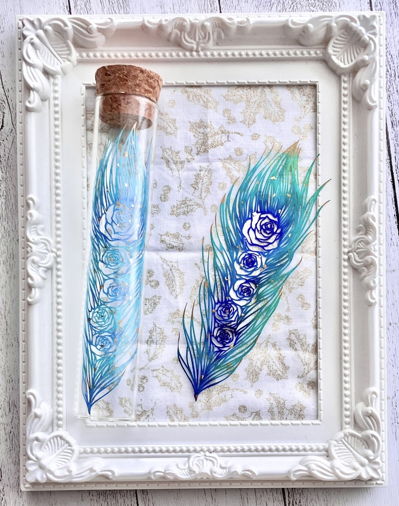 【水彩切り絵】華孔雀羽(額/瓶)