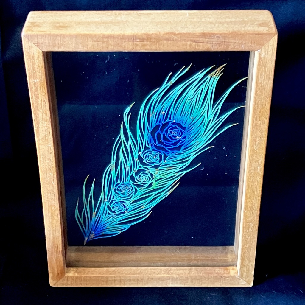 【水彩切り絵】華孔雀羽(額/瓶)