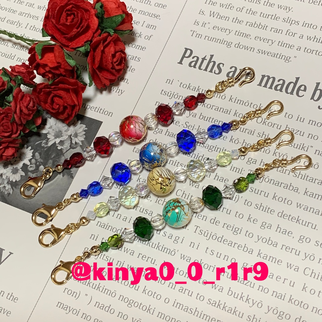 四色の和柄とガラスのマスクチェーン