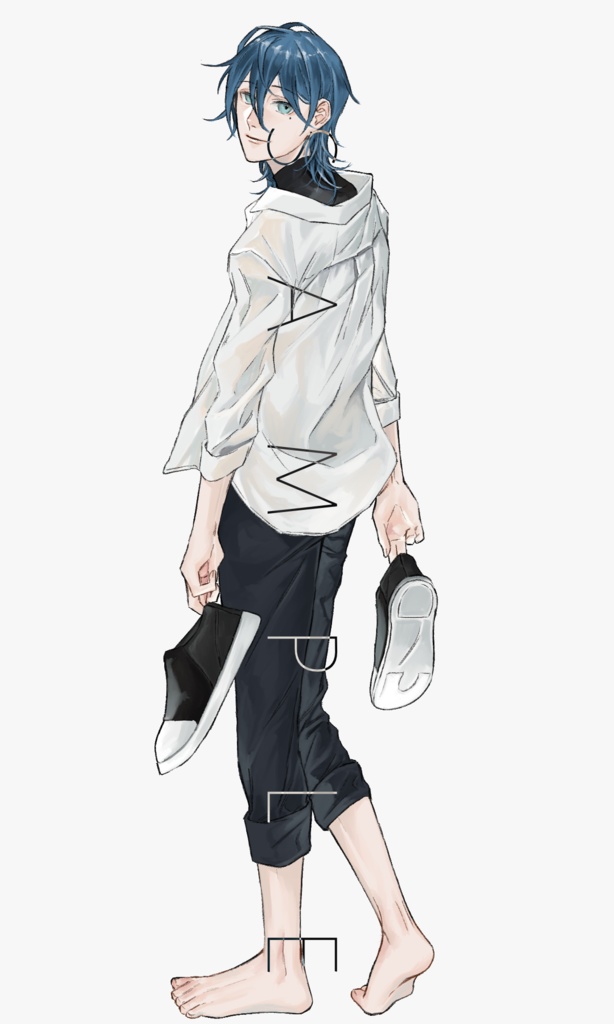 【立ち絵】浜辺を歩く青年【表情3種】