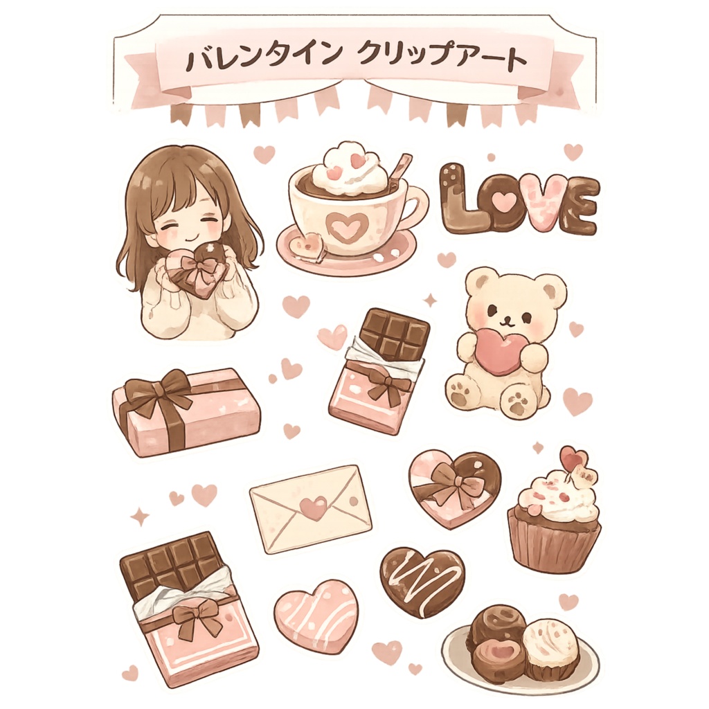 バレンタイン　クリップアート　10点セット