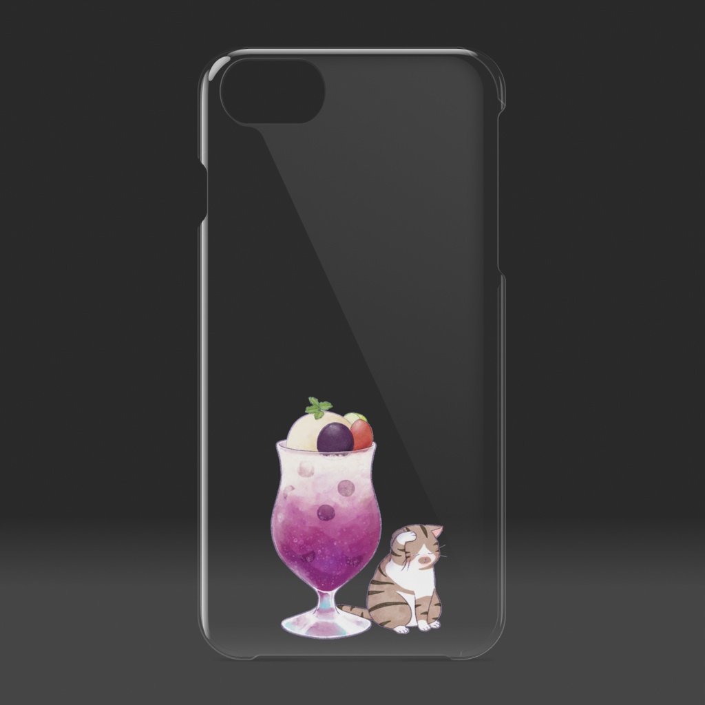 猫とぶどうクリームソーダ クリアiPhoneケース