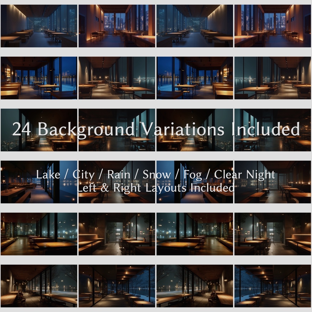 Nocturne Café Backgrounds Vol.1 配信対応・夜カフェ背景素材(24枚)