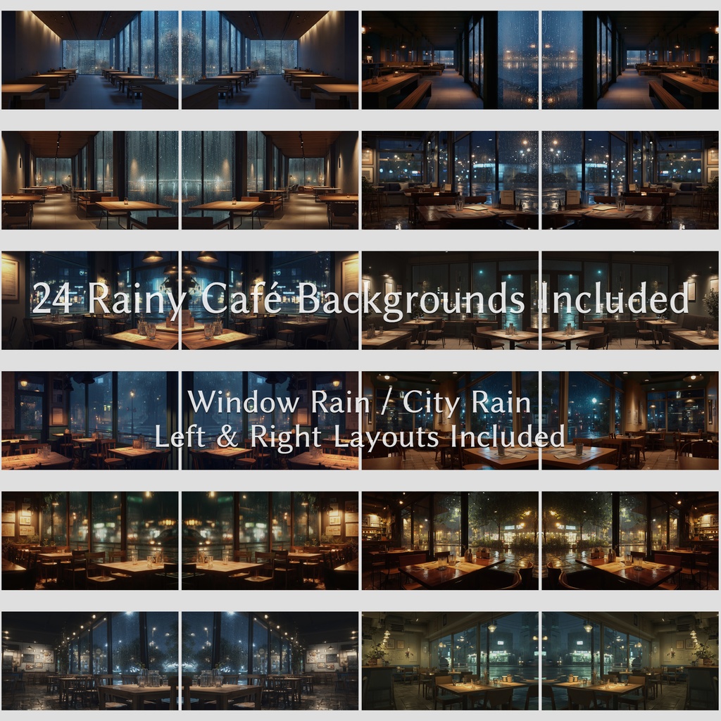 Nocturne Café Backgrounds Vol.2 -– Rain Edition 配信対応・夜カフェ背景素材(24枚)
