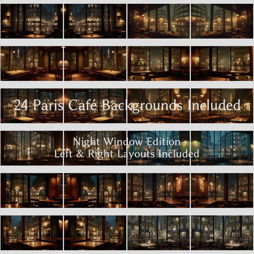 Nocturne Café Backgrounds Vol.3 - Paris Edition 配信対応・夜パリカフェ背景素材(24枚)