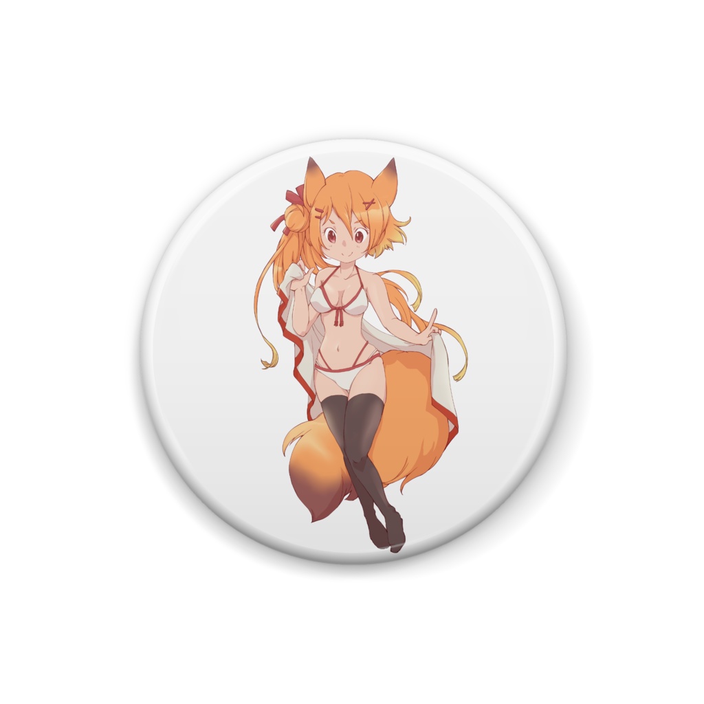きつねみこ缶バッチ水着全身Ver.
