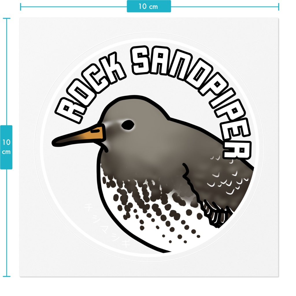 チシマシギのステッカー(背景透明:文字白)