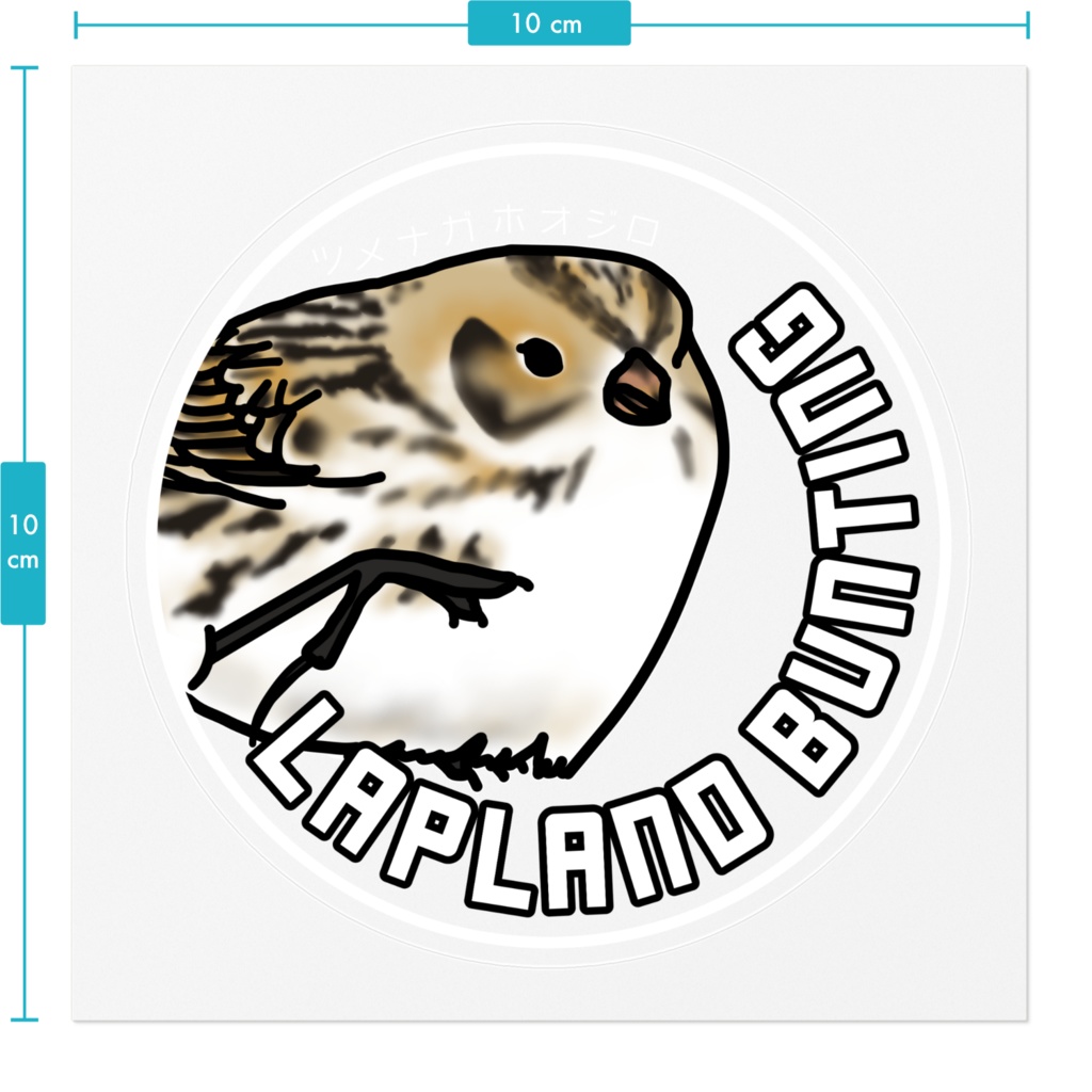 ツメナガホオジロのステッカー(背景透明:文字白)