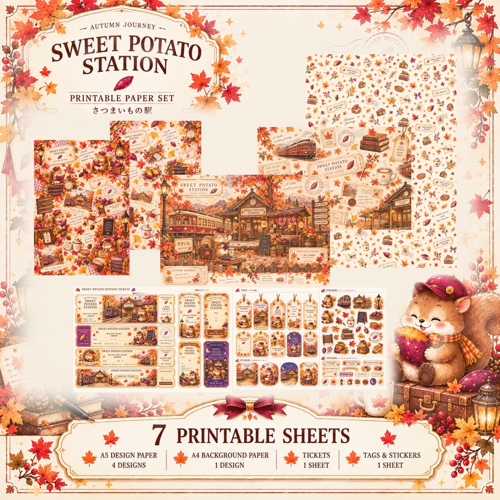Sweet Potato Station | 秋のデザインペーパー・チケット素材セット