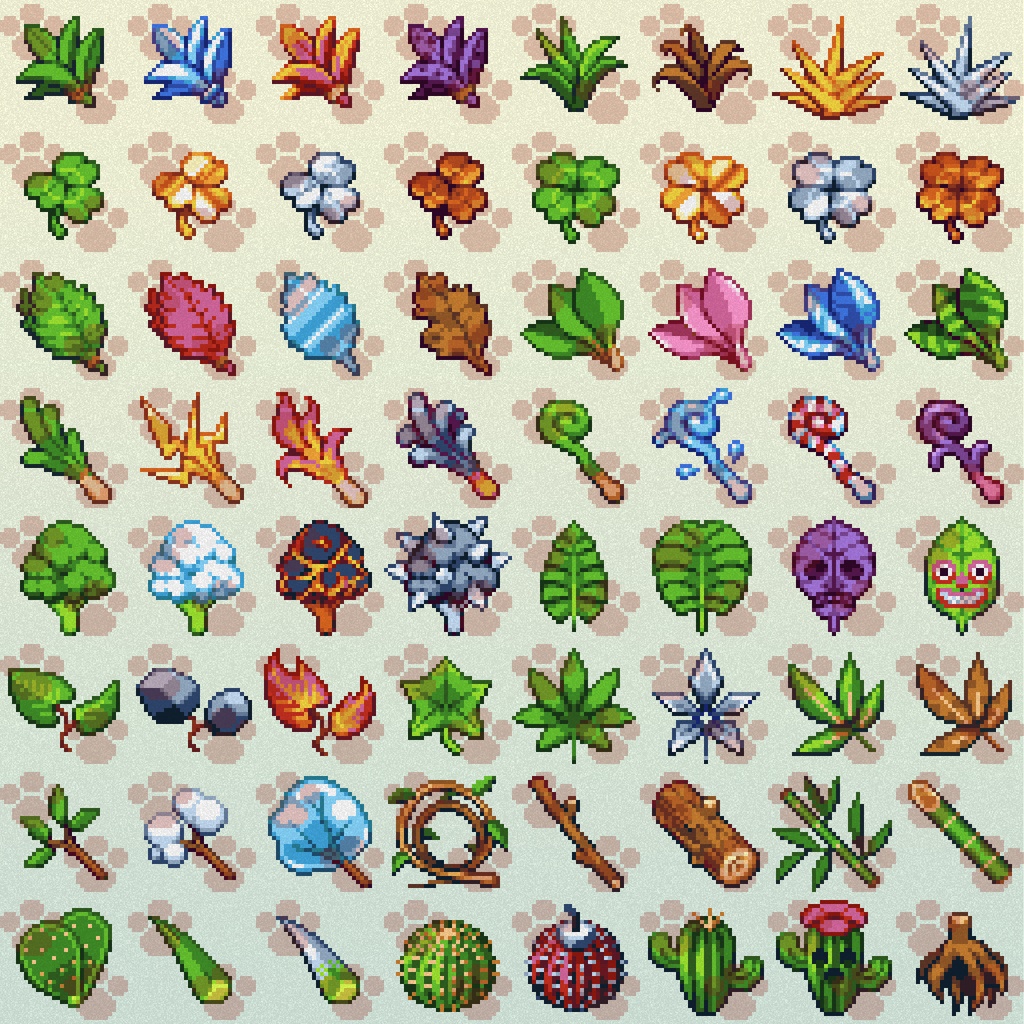 ドット絵アイコンセット「植物Ⅰ」(32×32 + 16x16) 64種(アレンジ版含む)