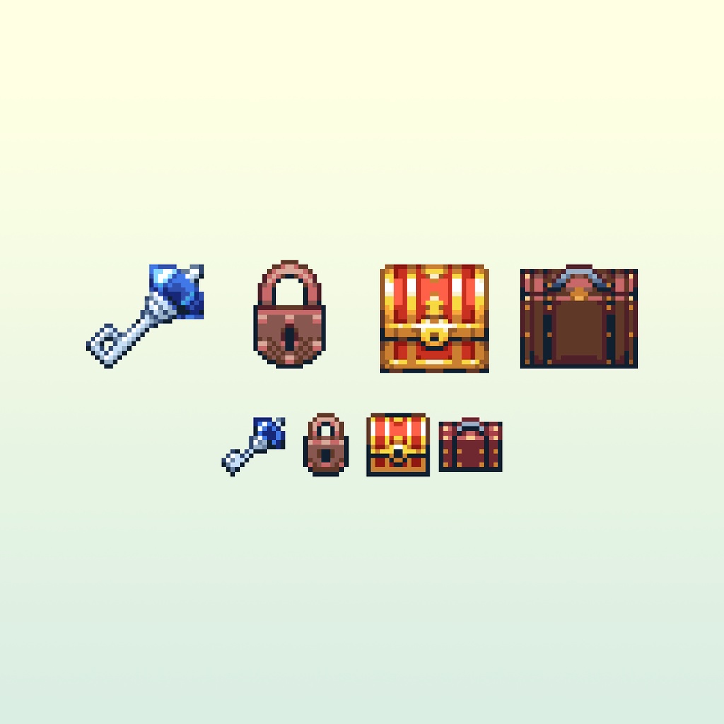 ドット絵アイコンセット「鍵・錠」(32×32+16x16) 32種