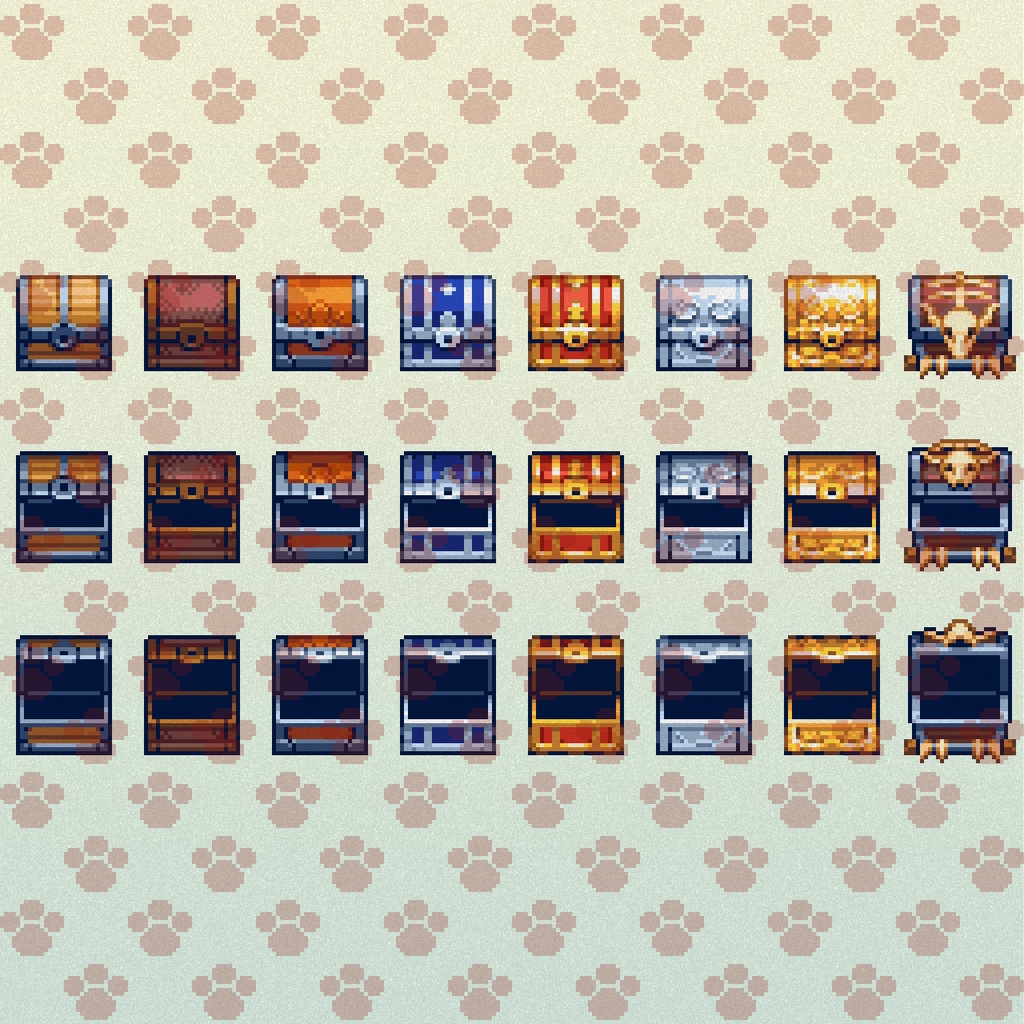 ドット絵アイコンセット「鍵・錠」(32×32+16x16) 32種+宝箱アニメ