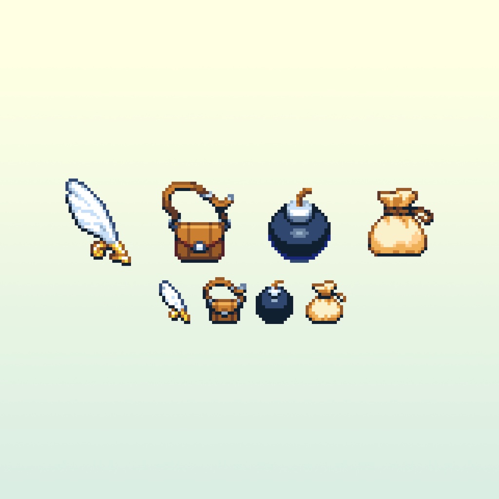 ドット絵アイコンセット「冒険雑貨」(32×32+16x16) 32種