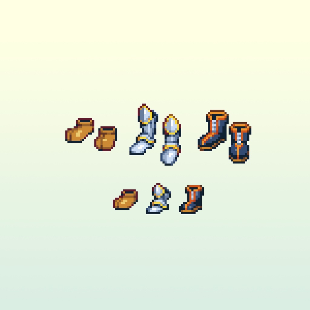 ドット絵アイコンセット「防具II」(32×32+16x16) 手・脚装備 58アイテム