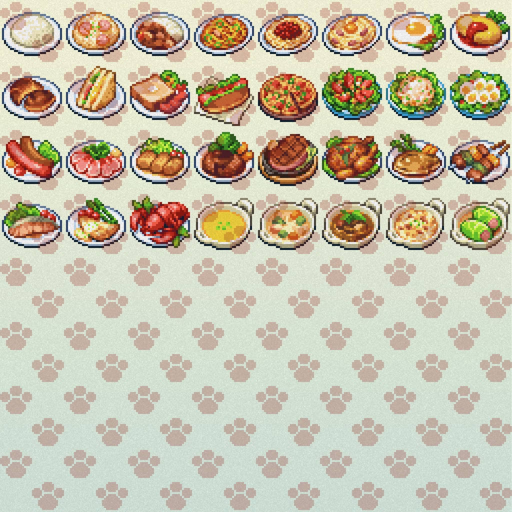ドット絵アイコンセット「西洋料理」(32×32) 32アイテム