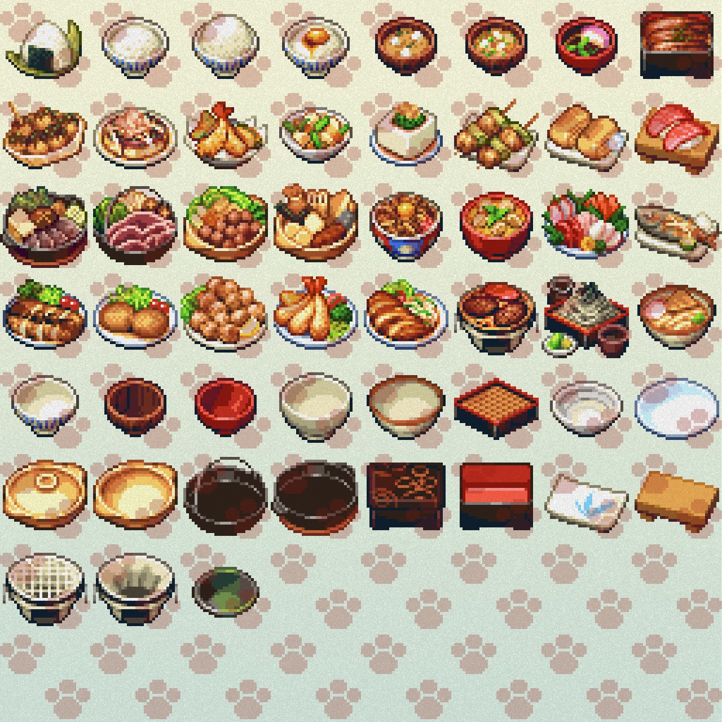 ドット絵アイコンセット「和風料理」(32×32) 32+19アイテム