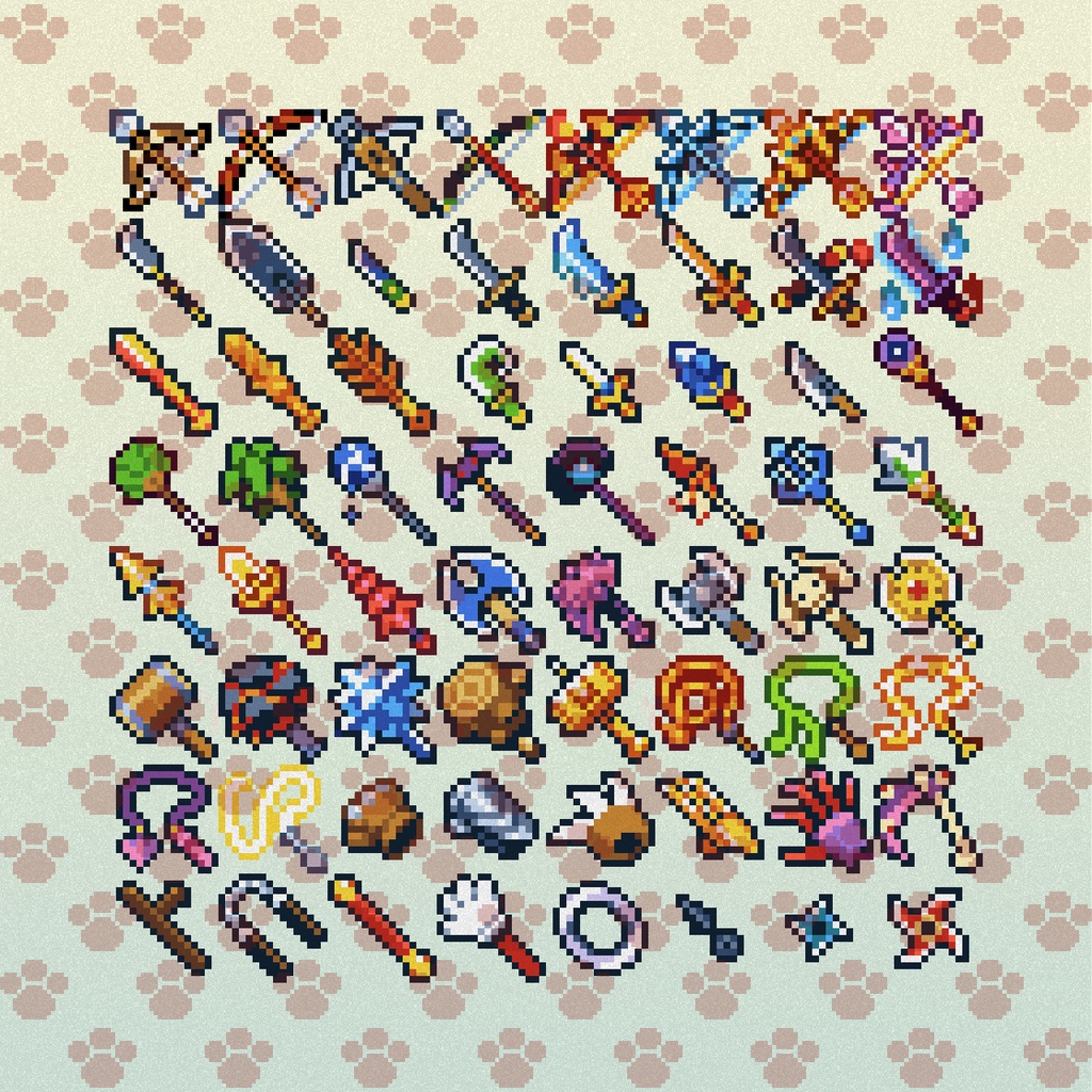 ドット絵アイコンセット「武器Ⅱ」64アイテム(32×32 + 16x16)