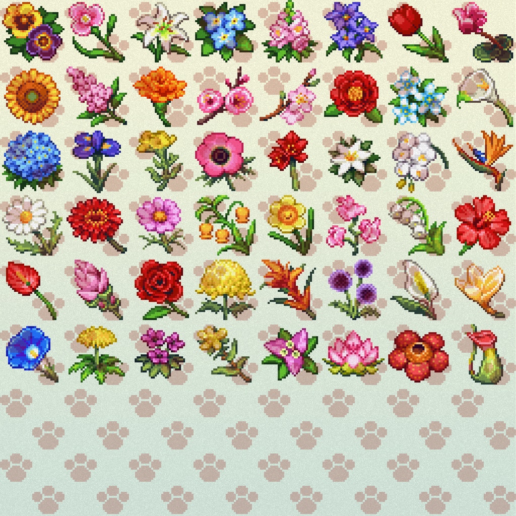 ドット絵アイコンセット「花」(32×32) 48アイテム