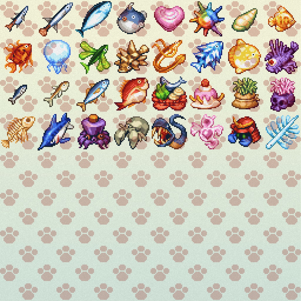 ドット絵アイコン お魚の仲間いっぱいパック