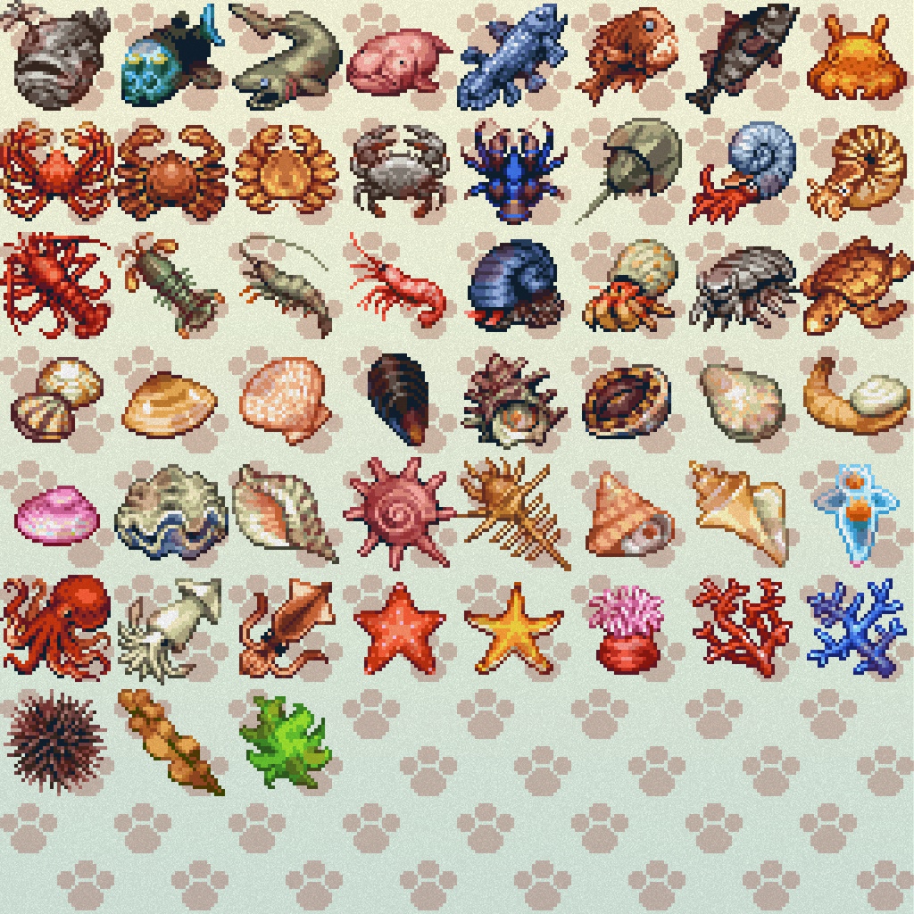 ドット絵アイコン お魚の仲間いっぱいパック