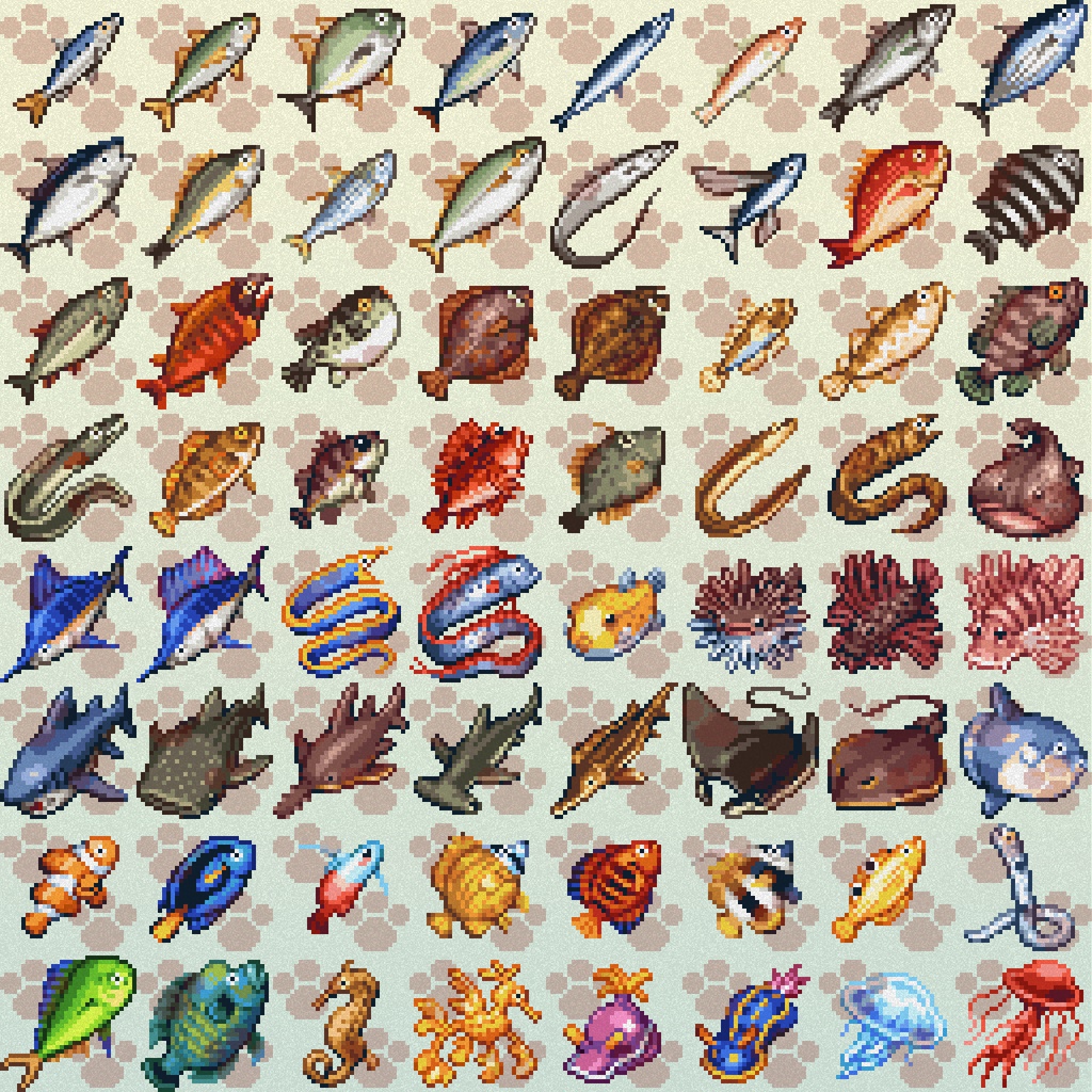 ドット絵アイコン お魚の仲間いっぱいパック