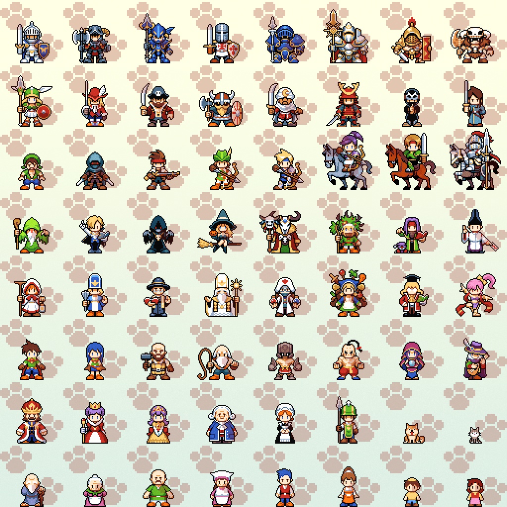 ドット絵TRPGのコマ「クラスとモブ」 全64種